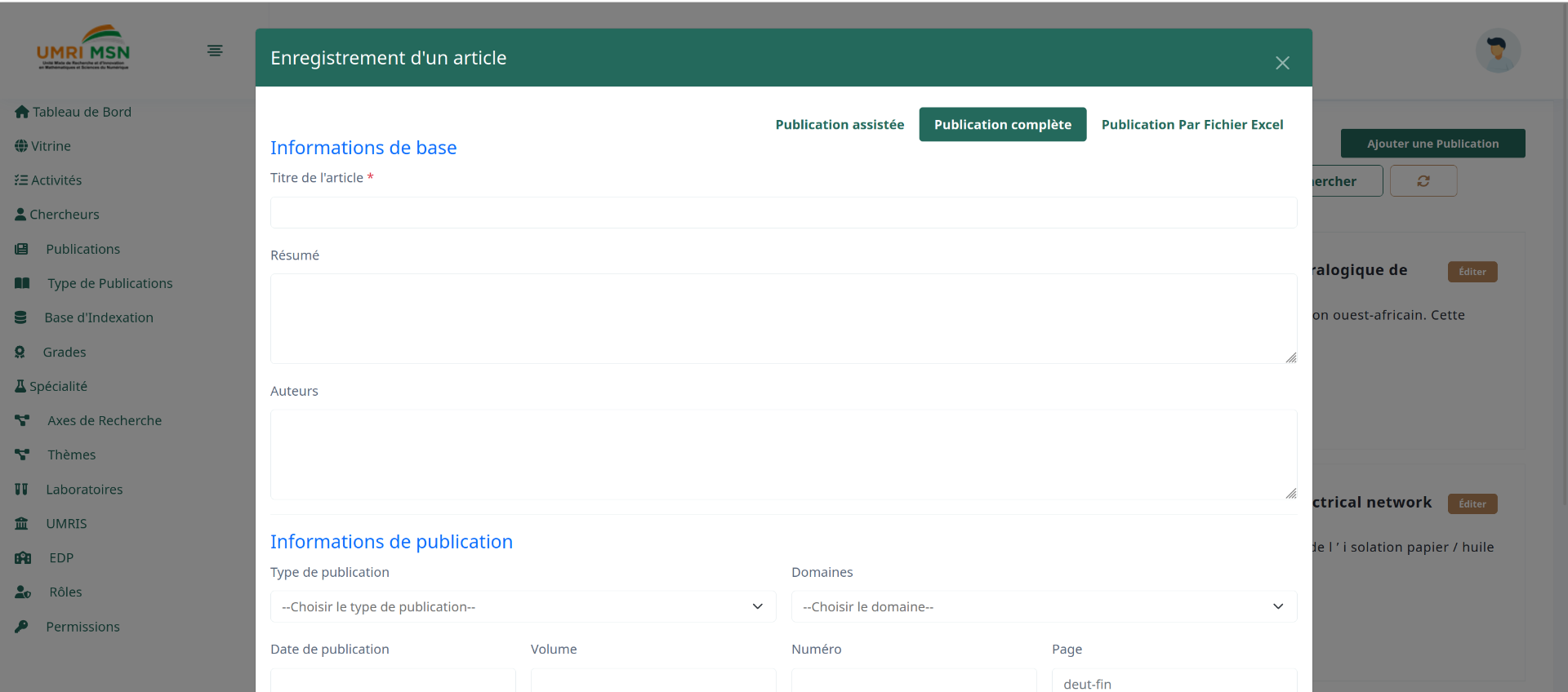 Plateforme de Suivie des Recherches (PSR)