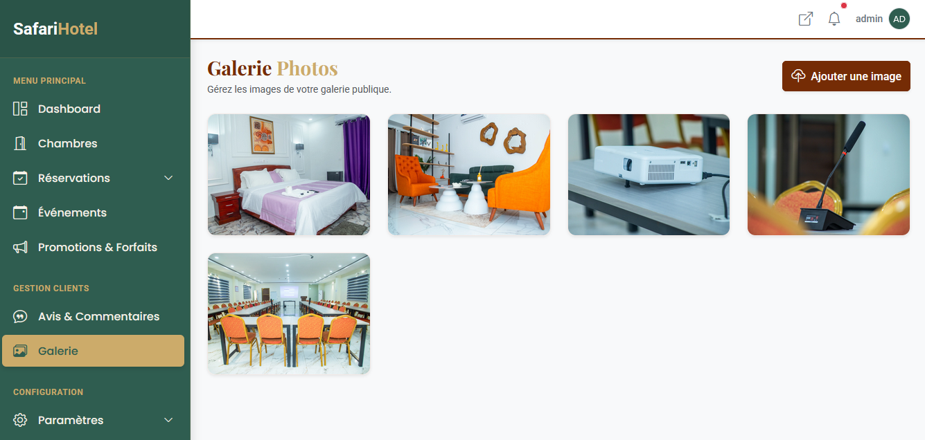 Application Hôtel:site vitrine, administration et réservation en ligne