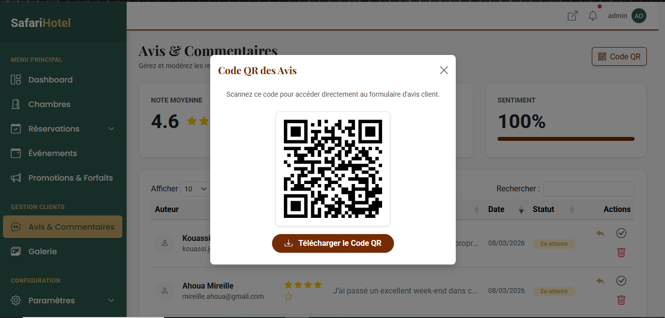 Application Hôtel:site vitrine, administration et réservation en ligne